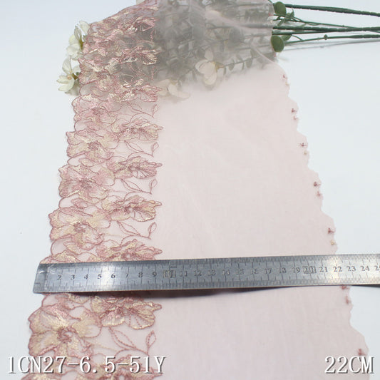 FREEDOMBEAUTY | Spot light luxury rose gold bilateral flower mesh embroidery lace 22cm dress skirt lace accessories