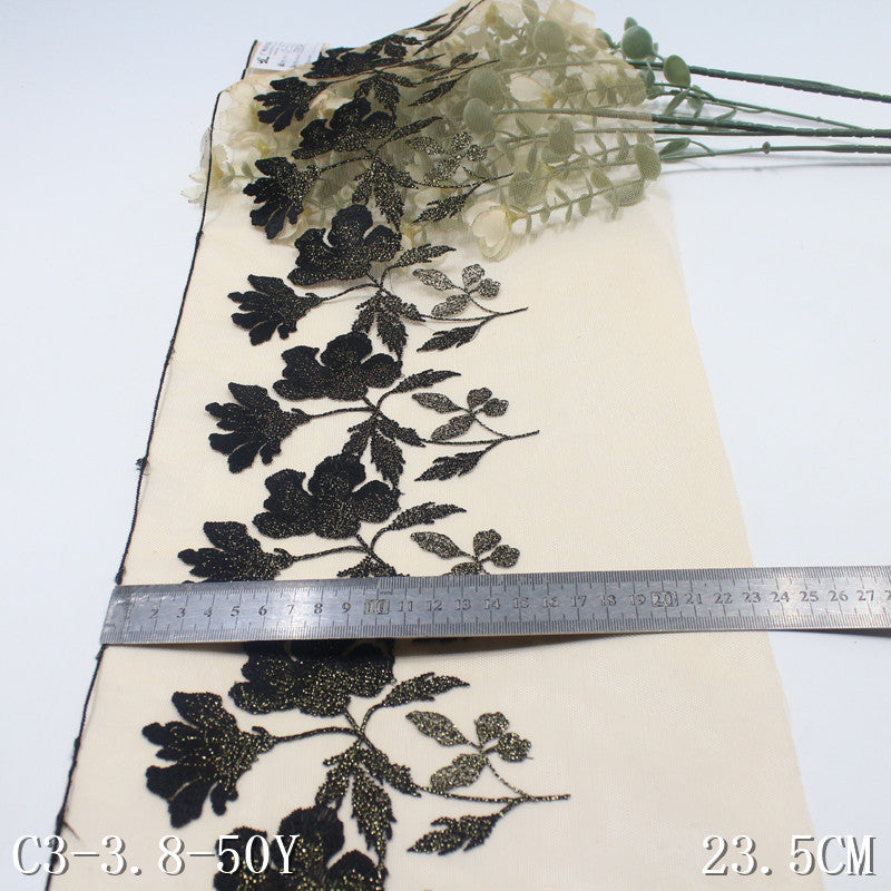 FREEDOMBEAUTY | [1Pack] Three-color centered gold thread exquisite flower mesh embroidery lace 22.5cm clothing accessories home textile accessories