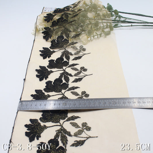 FREEDOMBEAUTY | [1Pack] Three-color centered gold thread exquisite flower mesh embroidery lace 22.5cm clothing accessories home textile accessories