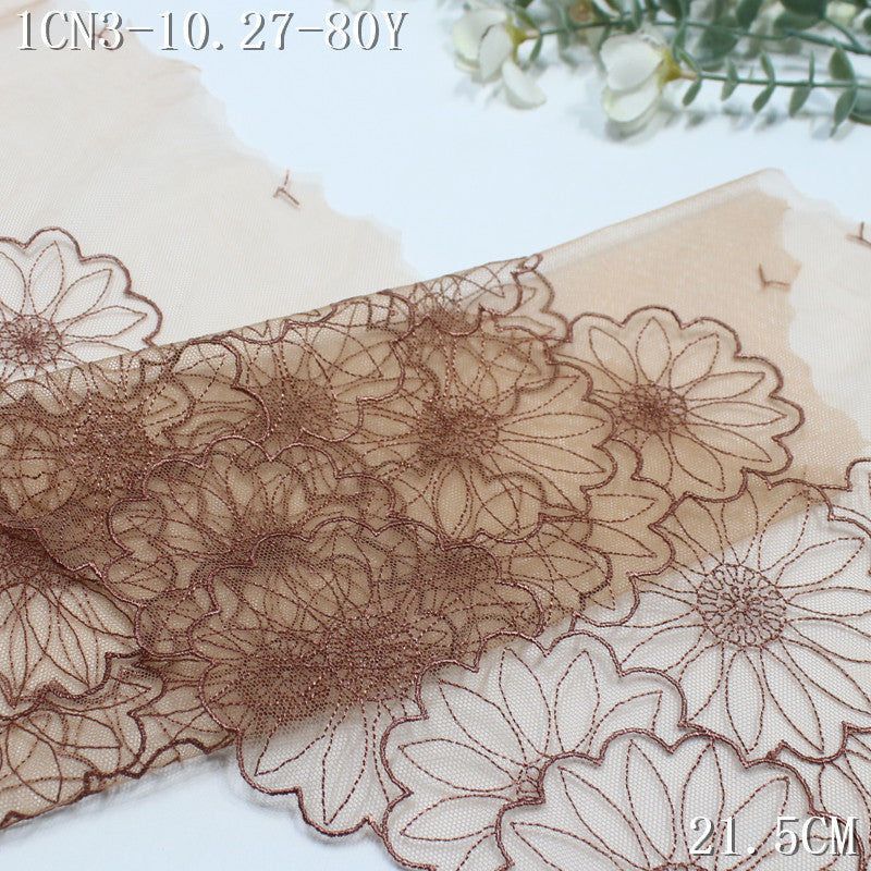FREEDOMBEAUTY | [1Pack] Simple pastoral four-color mesh yarn half-width sunflower embroidery lace 21cm light clothing accessories