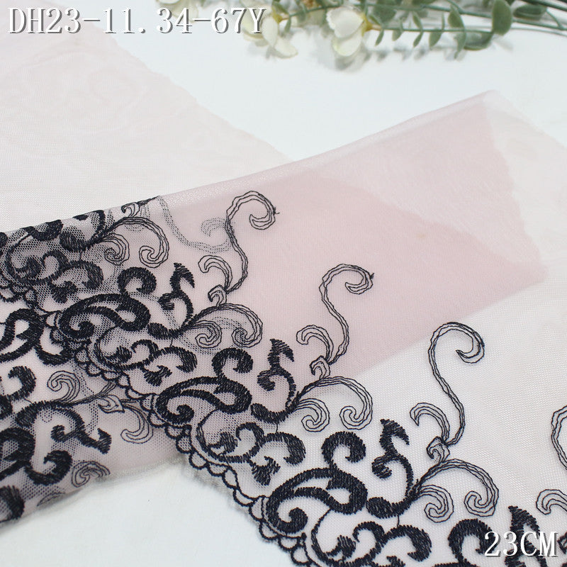 FREEDOMBEAUTY | Pale pink mesh embroidery lace black curl grass pattern 23cm clothing accessories lace accessories DIY