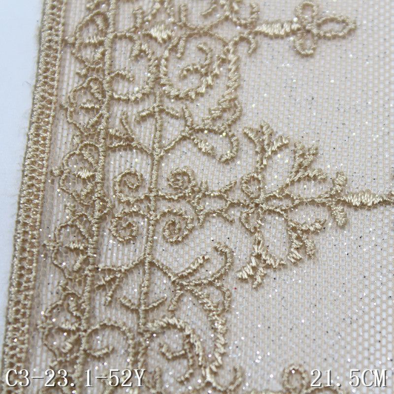 FREEDOMBEAUTY | Wheat fine flash mesh retro pattern embroidery lace, high-end dress skirt lace accessories