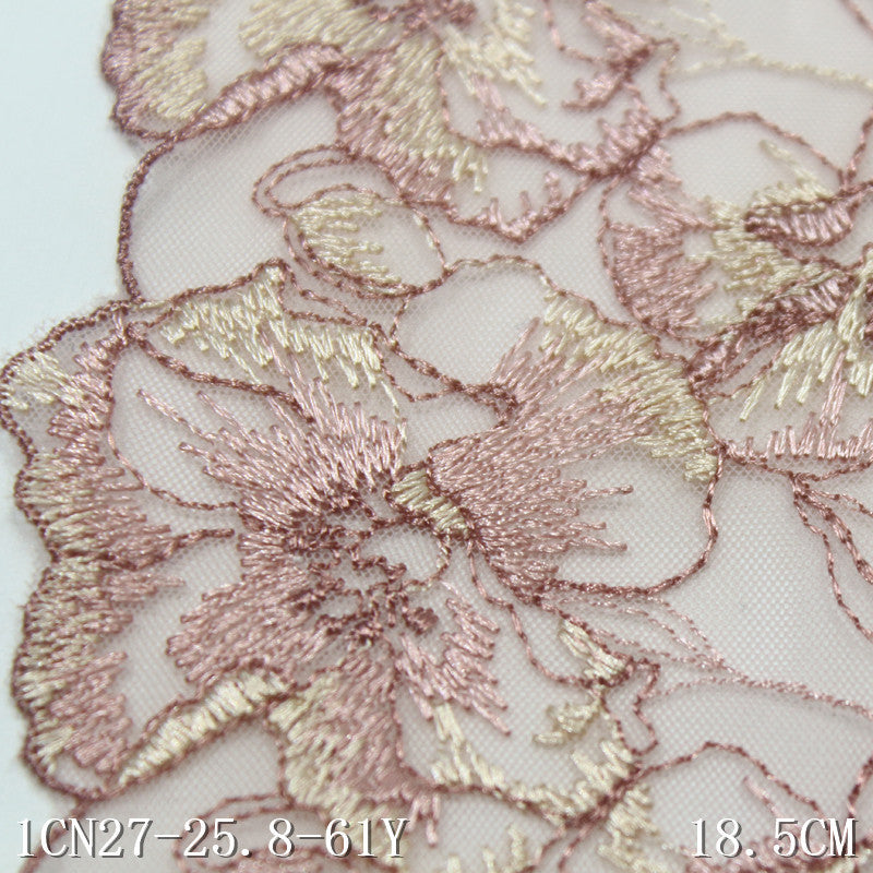 FREEDOMBEAUTY | Spot light luxury rose gold bilateral flower mesh embroidery lace 22cm dress skirt lace accessories