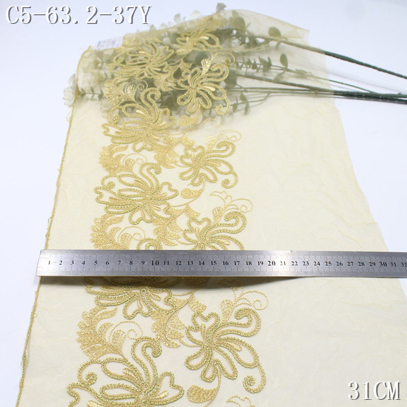 FREEDOMBEAUTY | Sand yellow national style flower roll grass pattern mesh embroidery lace, clothing home curtain lace accessories