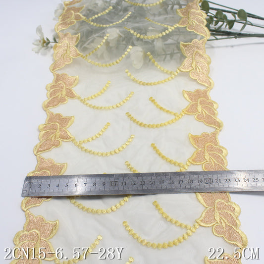 FREEDOMBEAUTY | [1Pack] Textured golden yellow flower mesh embroidery lace, underwear and apparel splicing supplies, lace lace accessories