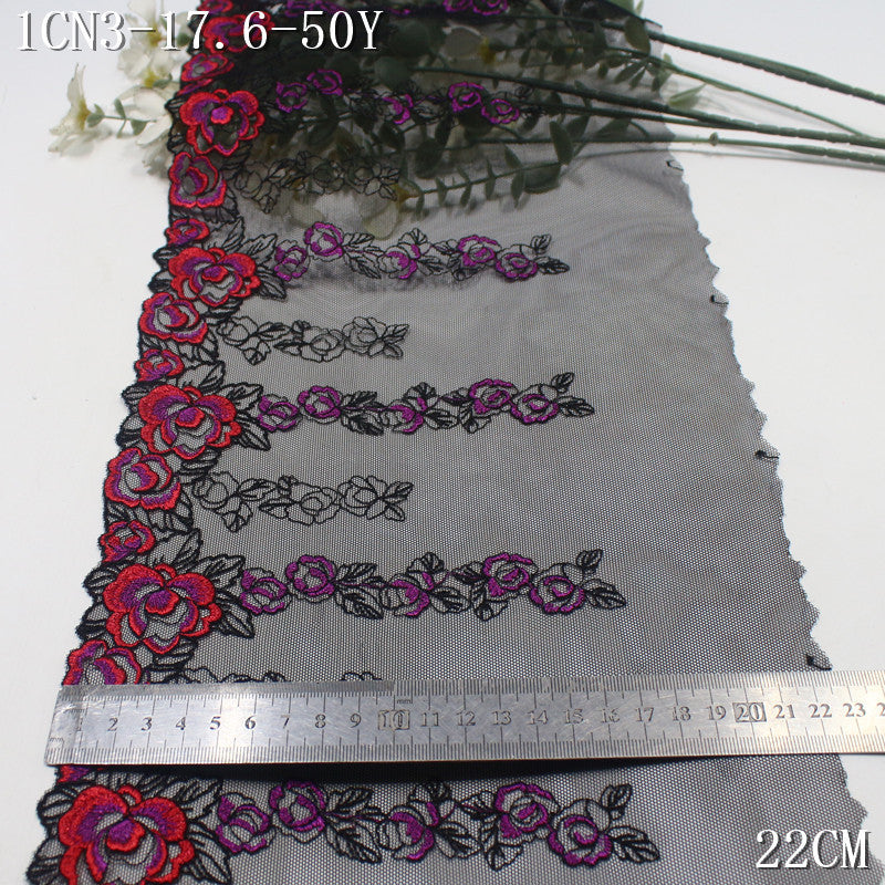【1Pack】-Freedombeauty | European and American retro black mesh sexy gradual change flower embroidery lace 22cm clothing underwear DIY accessories