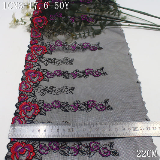 【1Pack】-Freedombeauty | European and American retro black mesh sexy gradual change flower embroidery lace 22cm clothing underwear DIY accessories