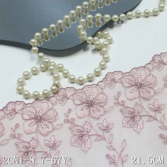 FREEDOMBEAUTY | Pink light mesh embroidery lace antique flower 21.5cm Hanfu ancient lace accessories