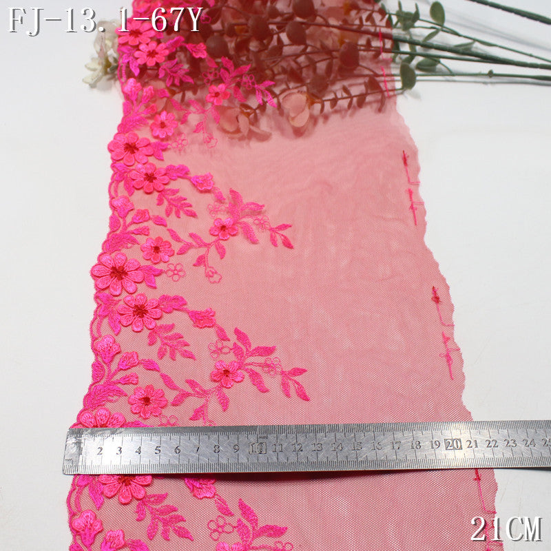 FREEDOMBEAUTY | [1pack] Rose red mesh yarn exquisite three-dimensional flower embroidery lace, festive wedding clothes Hanfu handmade lace accessories
