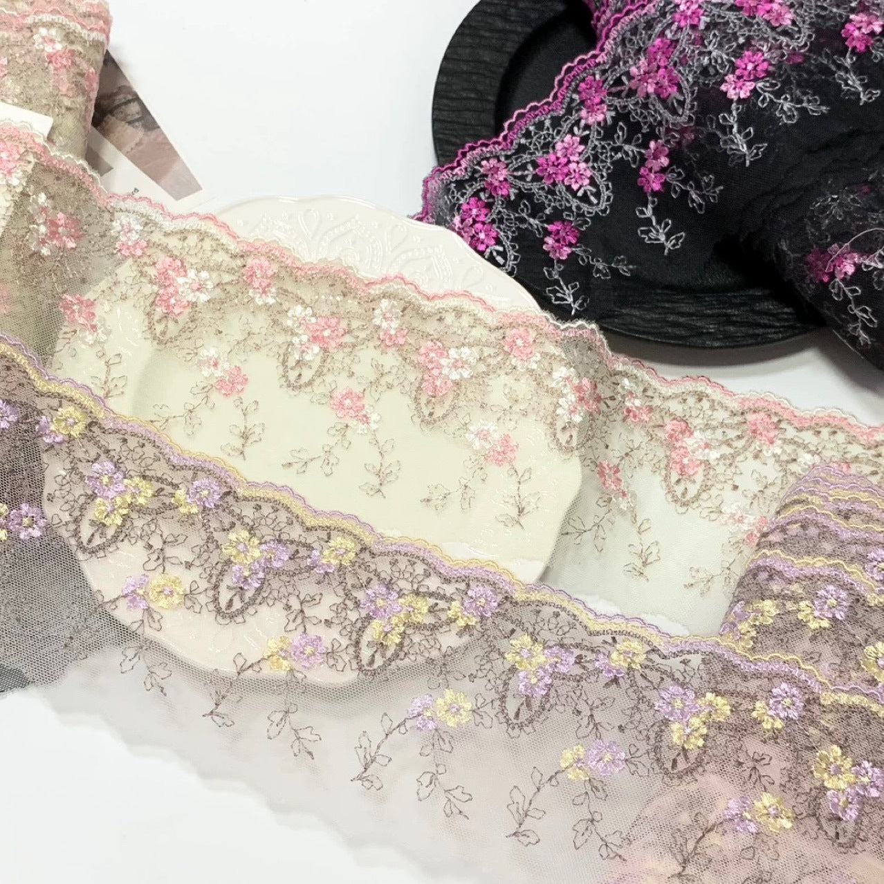 FREEDOMBEAUTY | Spot Macaron Embroidery Mesh Lace Accessories Design DIY Apparel Decorative Fabric