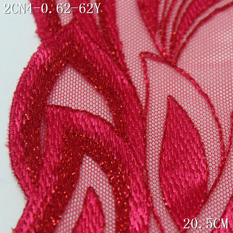 FREEDOMBEAUTY | [1pack] Red apricot two-color mesh yarn silver thread phoenix tail pattern embroidery lace 22cm clothing accessories handmade accessories lace