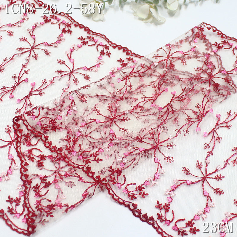 FREEDOMBEAUTY | [1pack] Spring red branches and buds mesh embroidery lace, clothing skirt underwear curtain lace accessories