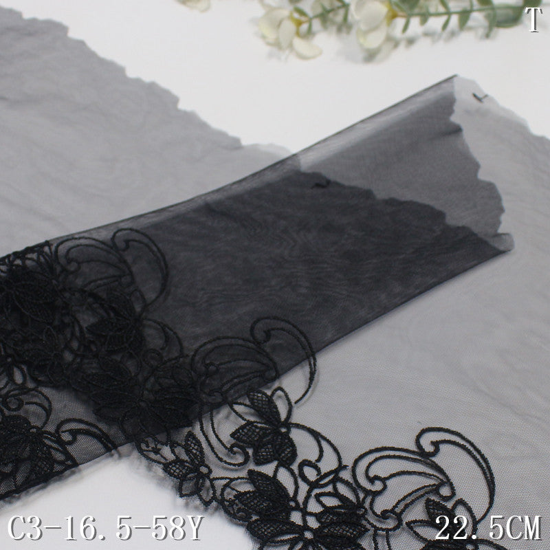 FREEDOMBEAUTY | [1pack] Classic black mesh embroidery lace water-soluble texture pattern 22.5cm clothing underwear DIY accessories
