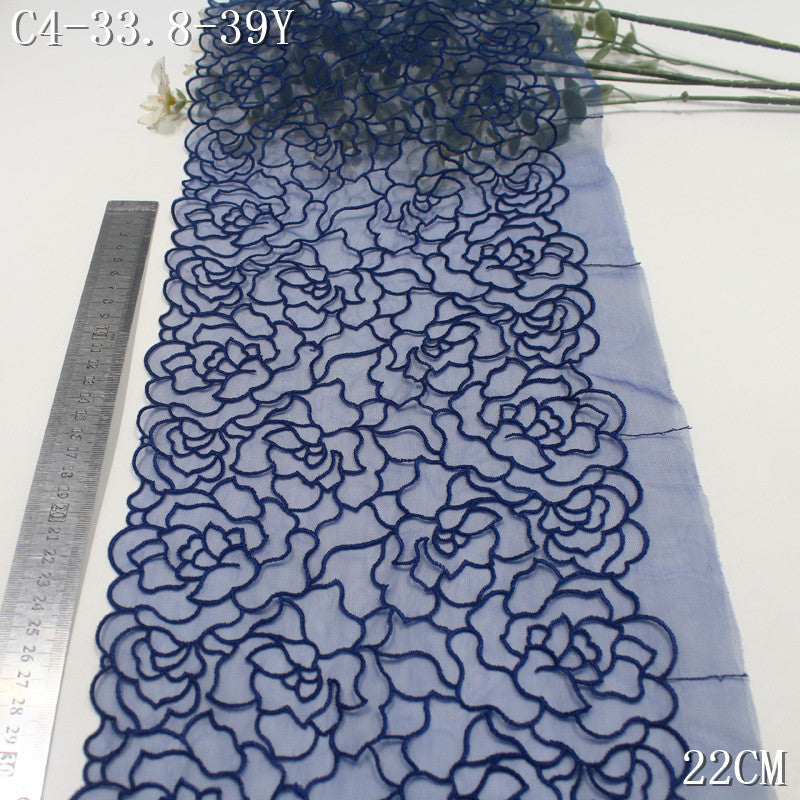 【1Pack】-Freedombeauty | Navy blue European simple wind full-width tracing flower mesh embroidery 22cm clothing accessories lace