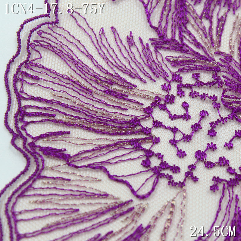 FREEDOMBEAUTY | [1Pack] Purple Gold Thread Poppy Flower Mesh Yarn Embroidery Lace 24.5cm Sex Fun Clothing Lace Lace Accessories