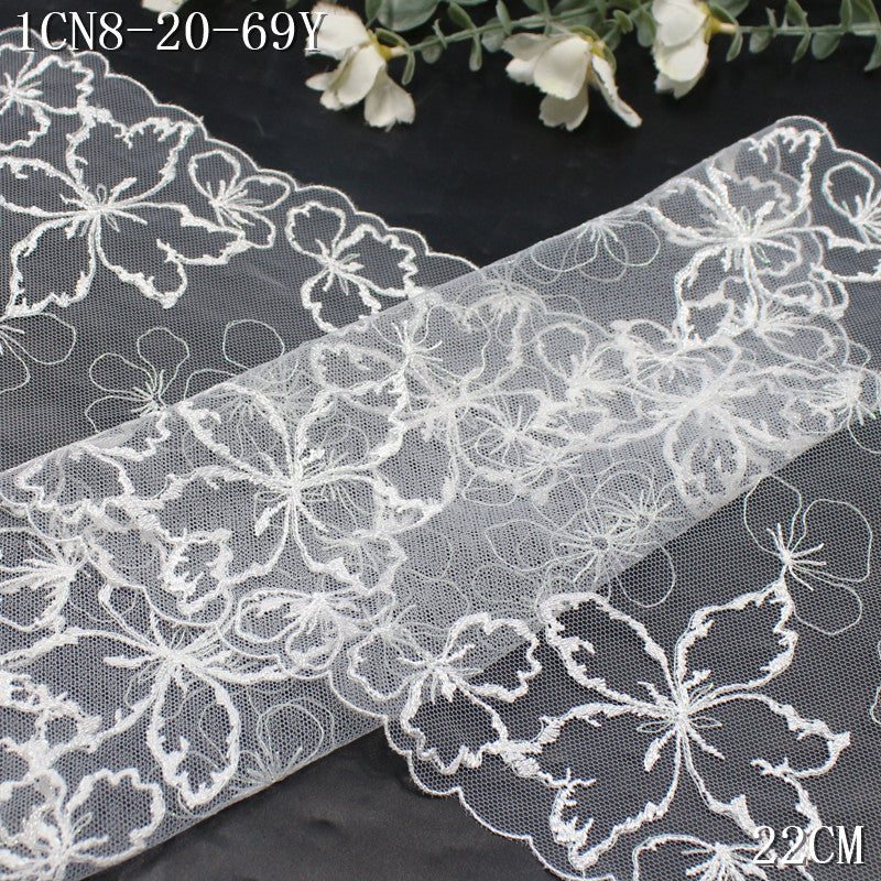 FREEDOMBEAUTY | [1Pack] Simple and beautiful silver thread flower light mesh embroidery lace, wedding dress decorative lace accessories DIY