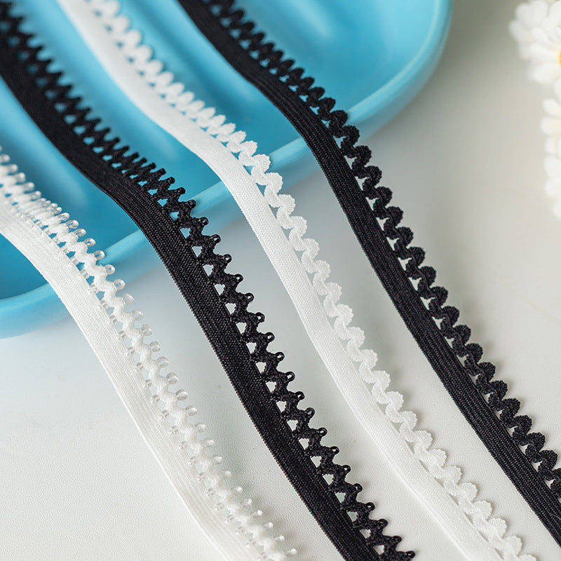FREEDOMBEAUTY | Factory direct sales, black and white spot 1.2/1. 5CM light silk wavy tip bud nylon bud belt underwear elastic accessories
