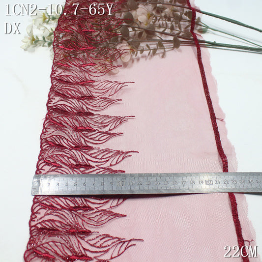 FREEDOMBEAUTY | Modern Crimson Silver Thread Rolled Leaf Mesh Embroidery Lace, Clothing Dress Lace Accessories