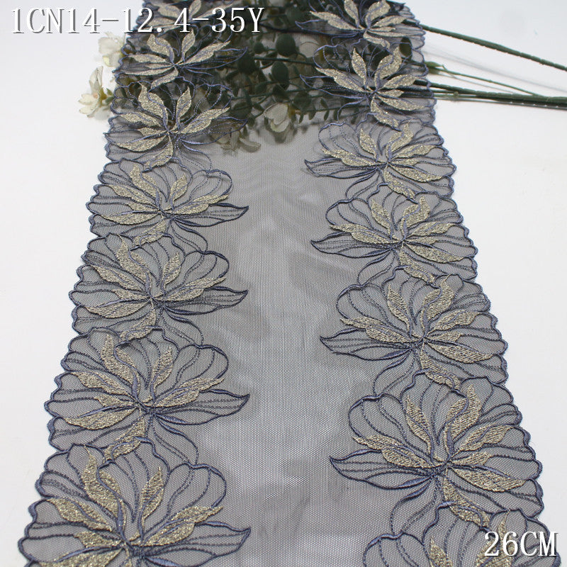 FREEDOMBEAUTY |  retro light luxury gorgeous gold thread flower mesh embroidery lace, dress skirt lace accessories