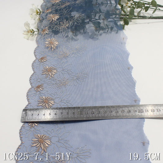 FREEDOMBEAUTY | Tanglong blue mesh yarn single and double-sided national style flower embroidery lace, curtain sofa cushion lace accessories DIY