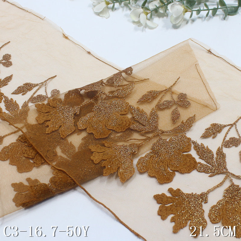 FREEDOMBEAUTY | [1Pack] Three-color centered gold thread exquisite flower mesh embroidery lace 22.5cm clothing accessories home textile accessories