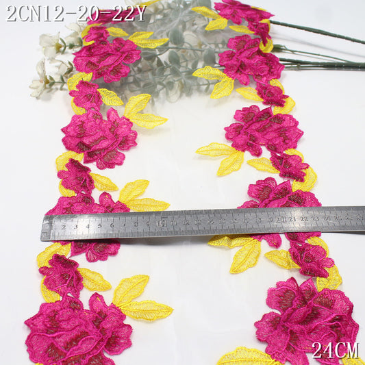 FREEDOMBEAUTY | Vintage Bilateral Rose Red Floral Mesh Embroidery Lace 24cm Clothing Underwear Home Lace Accessories
