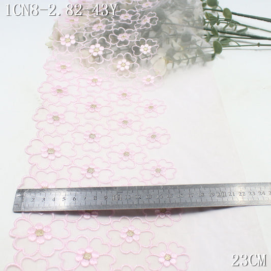 FREEDOMBEAUTY | [1pack] Japanese pink and white simple gold thread flower mesh embroidery lace, skirt handmade jewelry lace accessories