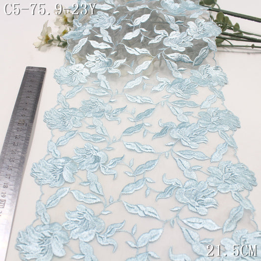 【1Pack】-Freedombeauty | Fresh green and white mesh full polyester flower embroidery lace 21.5cm clothing accessories DIY accessories