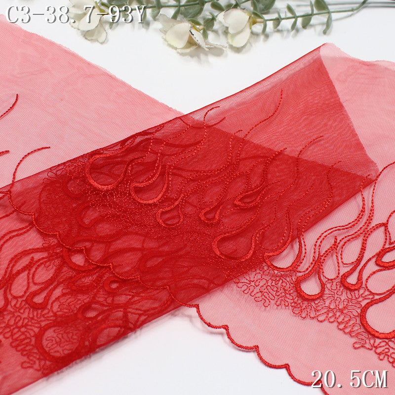 FREEDOMBEAUTY | Light mesh embroidery lace streamline flame pattern, clothing underwear curtain lace accessories