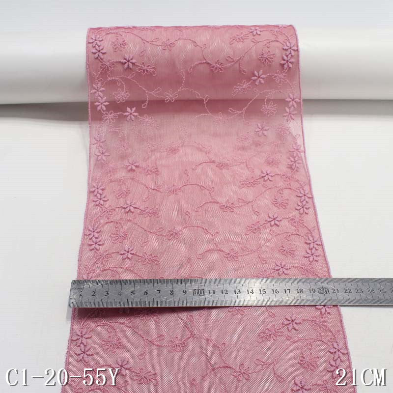 FREEDOMBEAUTY | Rose pink mesh embroidery lace, polyester thread exquisite small floral 21cm accessories wholesale handmade children's clothing