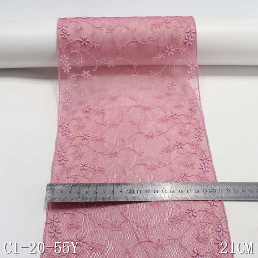 FREEDOMBEAUTY | Rose pink mesh embroidery lace, polyester thread exquisite small floral 21cm accessories wholesale handmade children's clothing