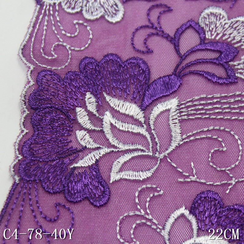 FREEDOMBEAUTY | Purple mesh tassel flower embroidery lace, performance clothes middle-aged clothing DIY lace accessories