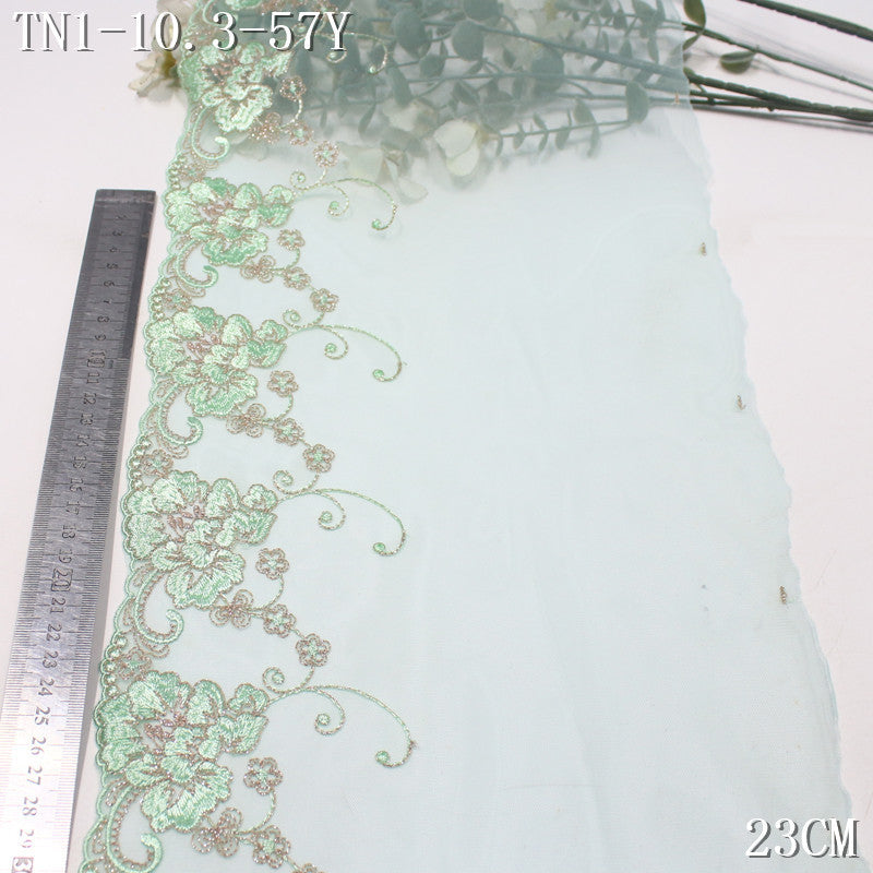 FREEDOMBEAUTY | [1Pack] Mint green mesh natural gold thread flower embroidery lace, Hanfu skirt decoration dress lace accessories