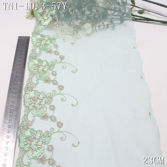FREEDOMBEAUTY | [1Pack] Mint green mesh natural gold thread flower embroidery lace, Hanfu skirt decoration dress lace accessories