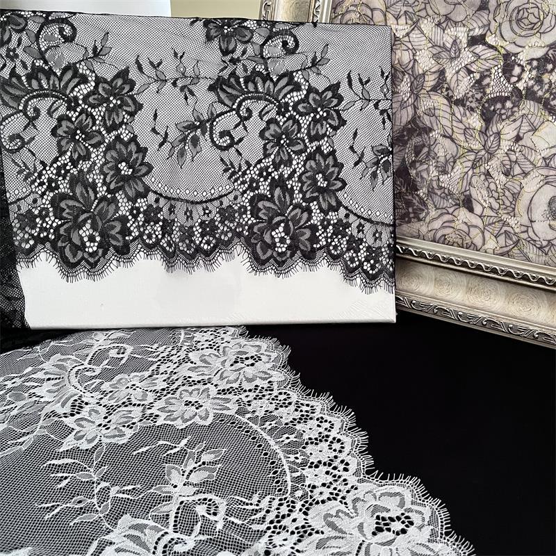 FREEDOMBEAUTY | Lace eyelash fabric black and white dress nylon eyelash lace fabric 150cm lace accessories ins