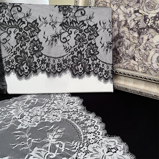 FREEDOMBEAUTY | Lace eyelash fabric black and white dress nylon eyelash lace fabric 150cm lace accessories ins