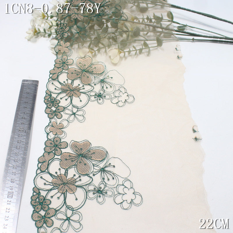 FREEDOMBEAUTY | [1Pack] Pastoral elegant gray apricot mesh gold thread flower embroidery lace, dress children's lace accessories DIY