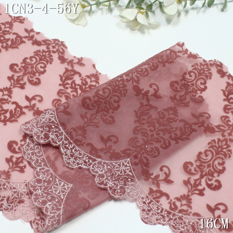 FREEDOMBEAUTY | [1Pack] Multi-color chiffon mesh full-width flocking pattern embroidery lace 28cm clothing accessories home textile lace accessories