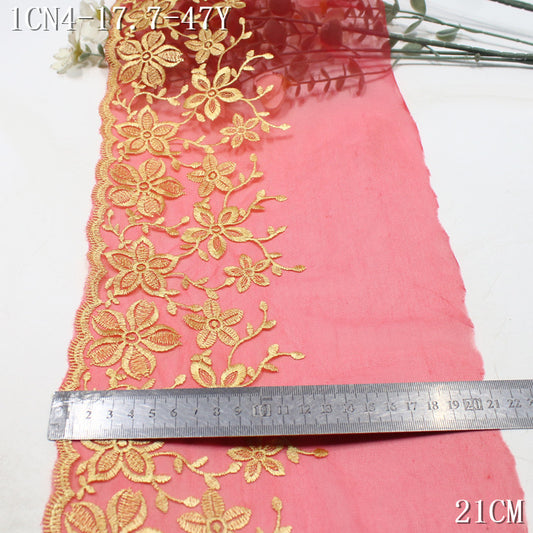 FREEDOMBEAUTY | Chinese classic gold flower red mesh embroidery lace 23cm festive wedding dress decoration accessories