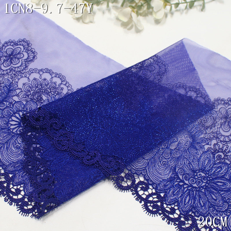 FREEDOMBEAUTY | [1Pack] Royal blue mesh bright retro silver thread pattern water-soluble lace, dance dress home lace accessories