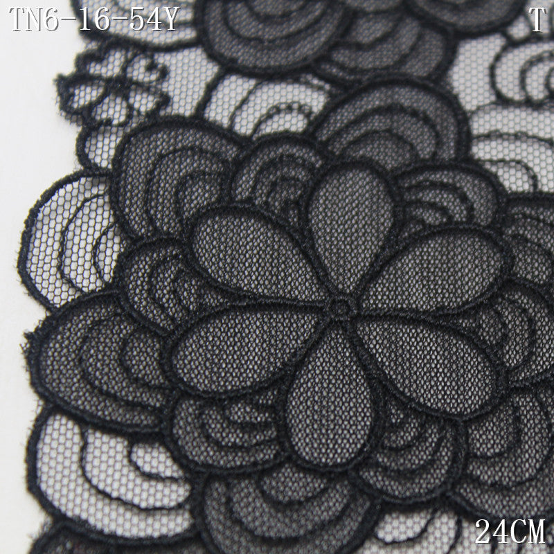 FREEDOMBEAUTY | [1Pack] Black mesh embroidery lace exquisite ethnic style stacked flowers 24cm clothing home textile lace accessories