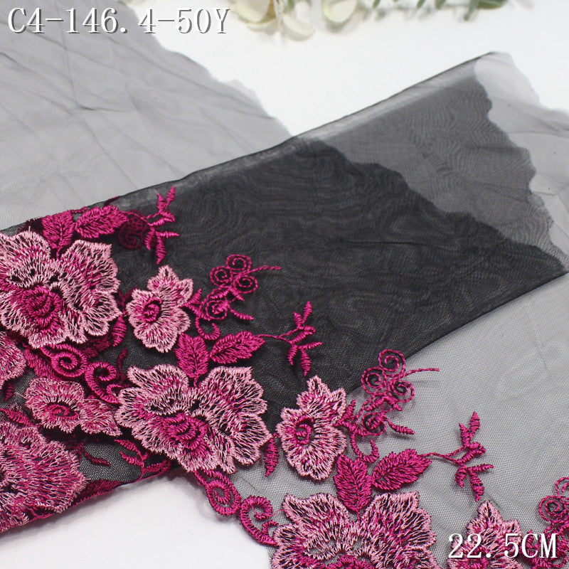 FREEDOMBEAUTY | Spot wholesale blue pink classical flower light mesh embroidery, Hanfu underwear clothing curtain lace accessories DIY