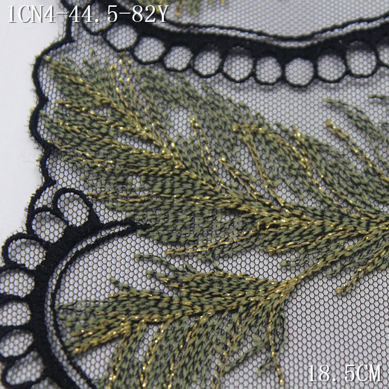 【1Pack】-Freedombeauty | European fashion style two-color ribbon gold thread feather mesh embroidery lace 19cm clothing accessories DIY accessories