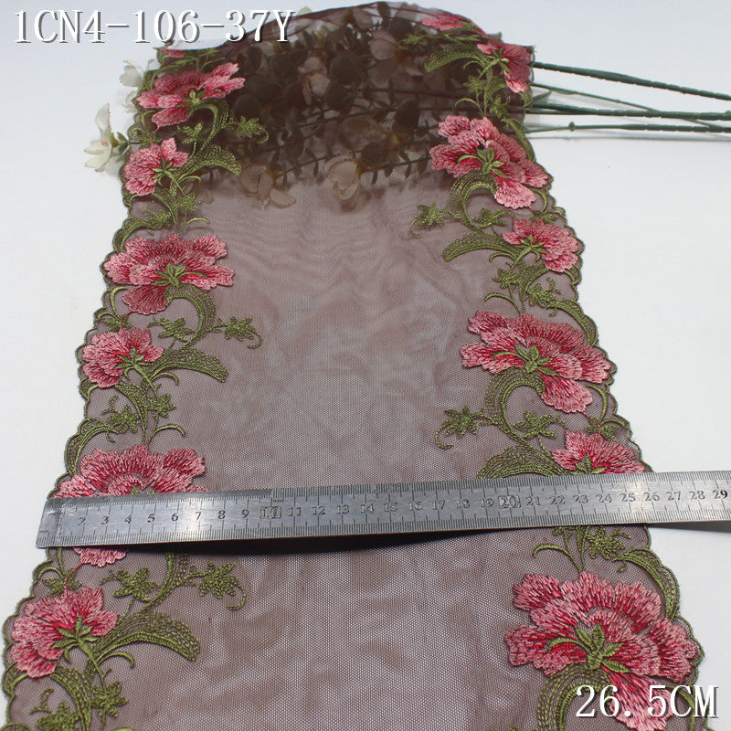 【1Pack】-Freedombeauty | Three-color mesh embroidery lace high-end elegant bilateral exquisite flower 26cm underwear clothing DIY accessories