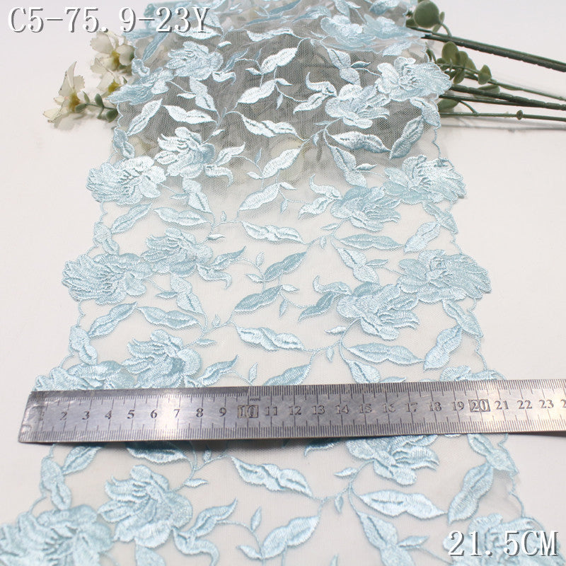 【1Pack】-Freedombeauty | Fresh green and white mesh full polyester flower embroidery lace 21.5cm clothing accessories DIY accessories