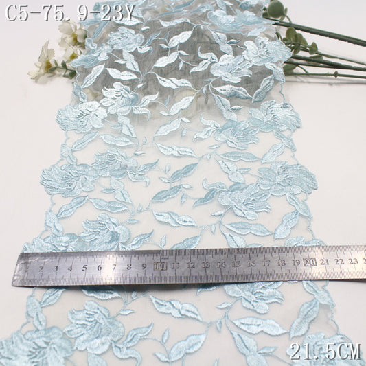 【1Pack】-Freedombeauty | Fresh green and white mesh full polyester flower embroidery lace 21.5cm clothing accessories DIY accessories