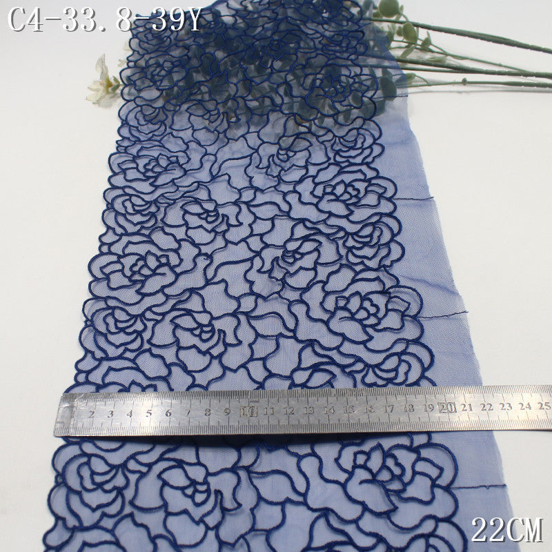 【1Pack】-Freedombeauty | Navy blue European simple wind full-width tracing flower mesh embroidery 22cm clothing accessories lace