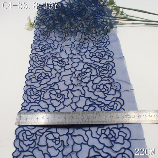 【1Pack】-Freedombeauty | Navy blue European simple wind full-width tracing flower mesh embroidery 22cm clothing accessories lace