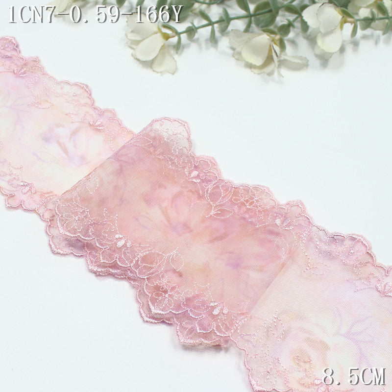 FREEDOMBEAUTY | [1Pack] Fresh printing mesh yarn bilateral flower embroidery lace 23cm skirt clothing DIY decorative lace accessories