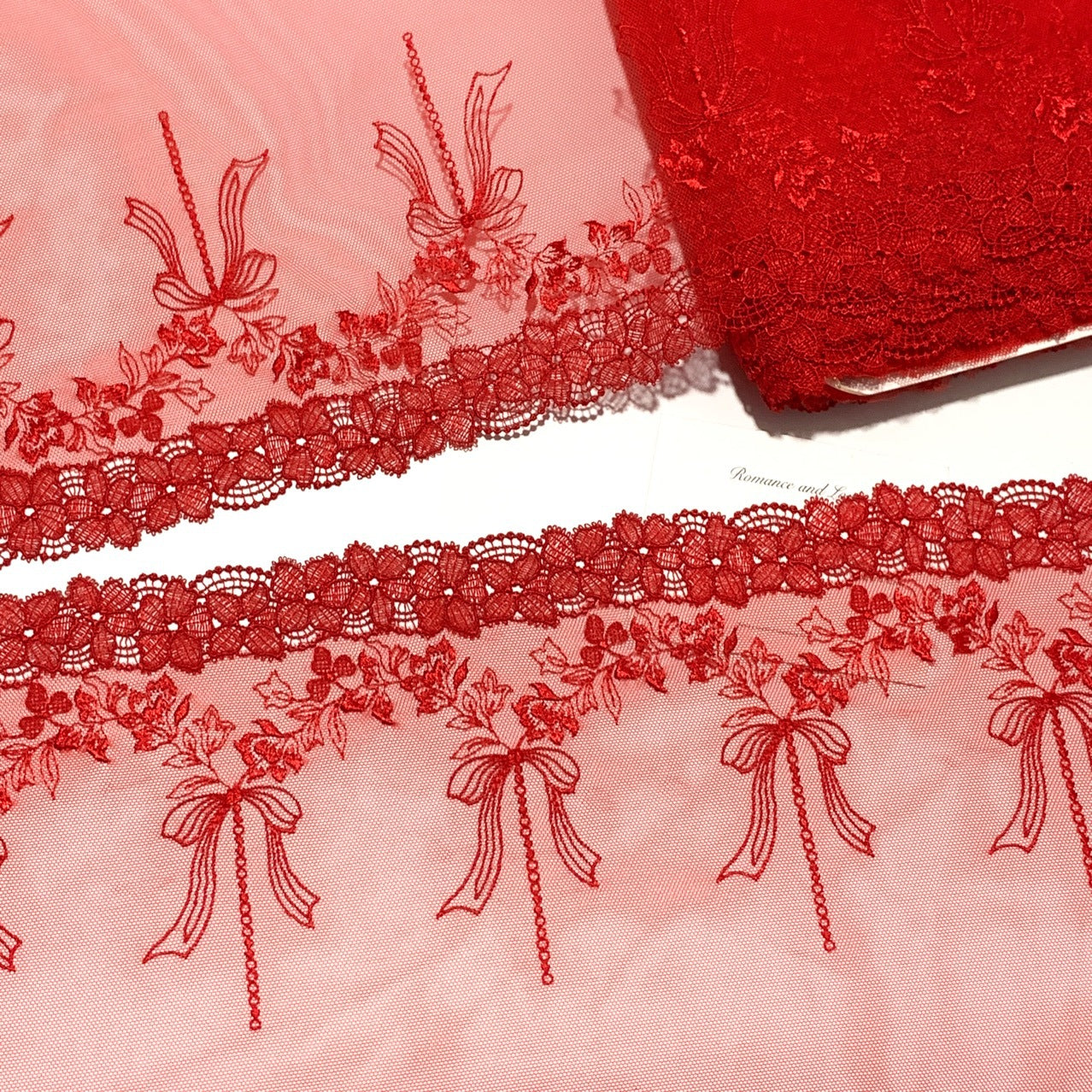 FREEDOMBEAUTY | Spot big red hollow water-soluble edge court style bow embroidery mesh lace accessories